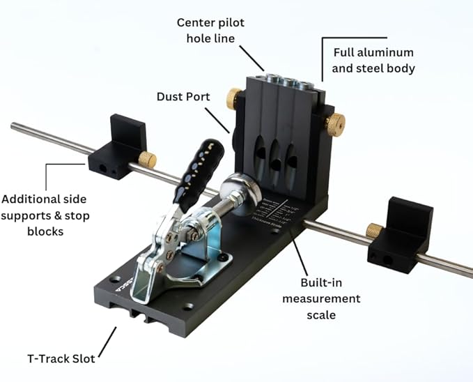 Massca Aluminum Pocket Hole Jig System Pro M2 Adjustable & Easy to Use Joinery Woodworking Tool For DIY Carpentry Projects