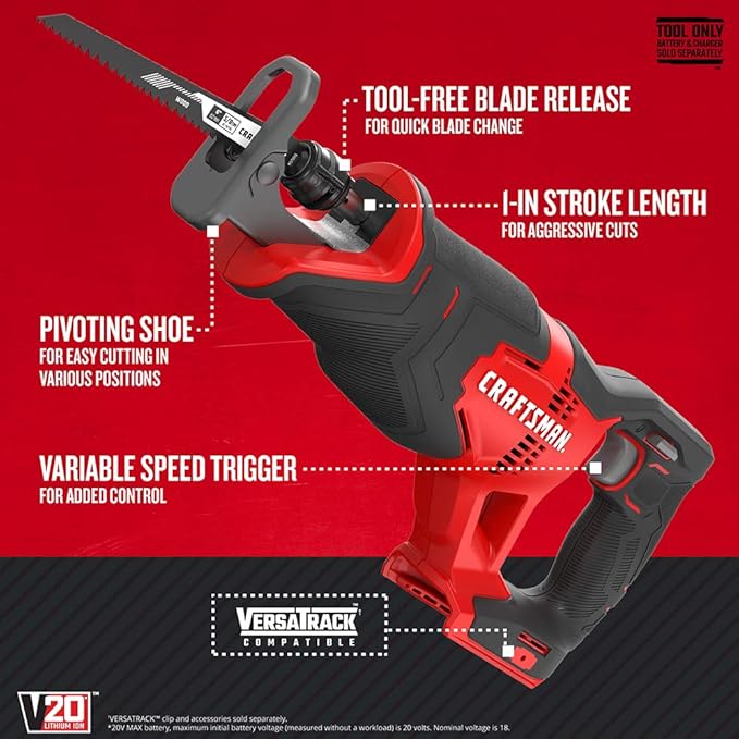 CRAFTSMAN V20 Power Tool Combo Kit, 7-Tool Cordless Power Tool Set with 2 Batteries and Charger (CMCK700D2)