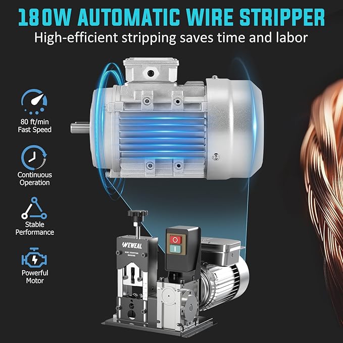 Electric Wire Stripper Machine, 0.06''-1.18'' Automatic Cable Stripper Machine with 180 W & 80 ft./min, All Aluminum Frame Copper Wire Strippers Power Tool for Cable Recycling