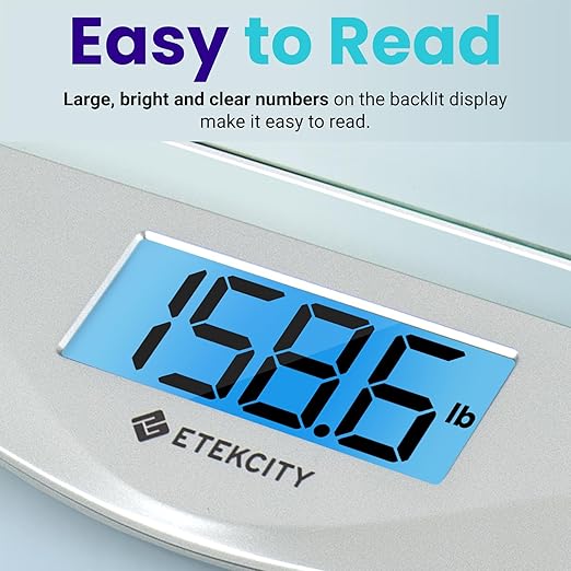 Etekcity Digital Body Weight Bathroom Scale, Large Blue LCD Backlight Display, High Precision Measurements,6mm Tempered Glass, 400 Pounds