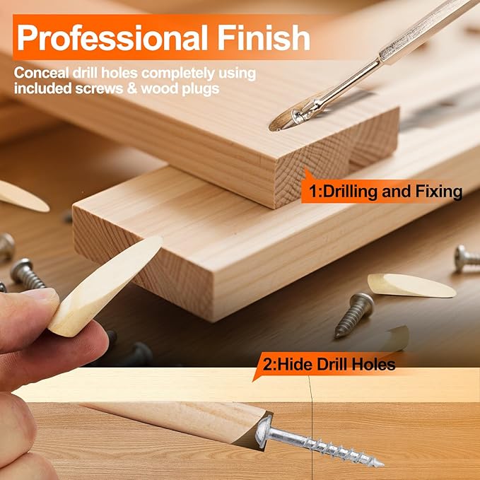 Pocket Hole Jig Kit, Pocket Hole Drill Guide Jig Set for 15° Angled Holes, Adjustable Angle Grill Guide Pocket Screw Jig