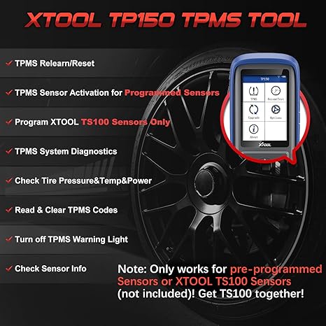 XTOOL TP150 TPMS Programming Tool, 2025 TPMS Relearn Tool, Activate/Relearn All Known TPMS Sensors, Program XTOOL TS100 Sensors (315/ 433MHz), TPMS Reset/Diagnosis