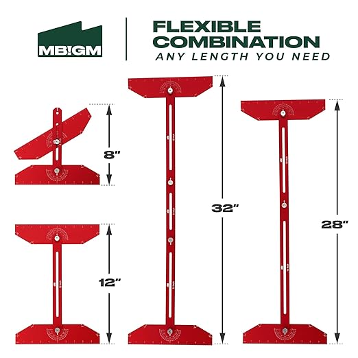 MBIGM Red Stair Gauge Tool with Metal Knobs and Double Rubber Washers – Stronger Hold and Durable Construction – Adjustable Stair Tread Template Tool for Accurate Wooden Stair Measurements