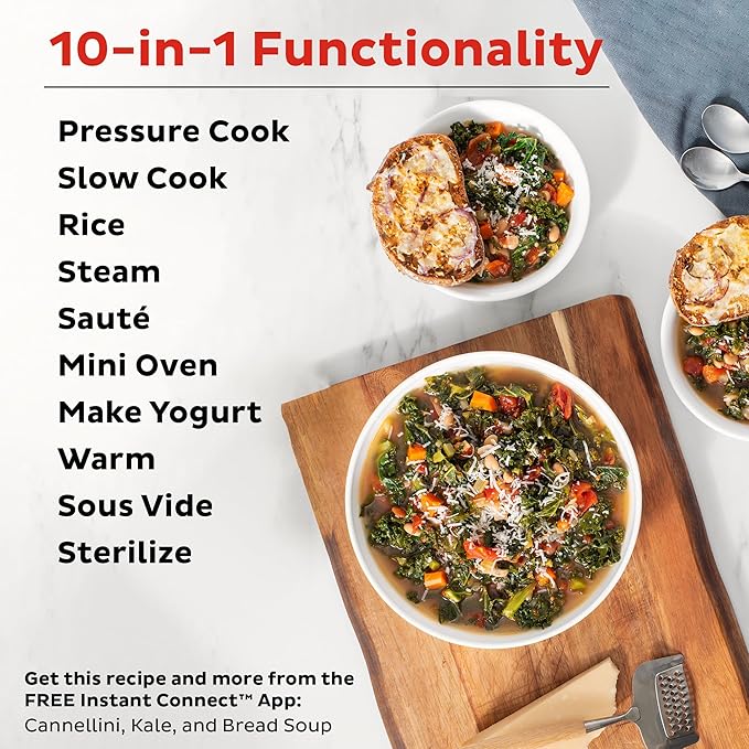Instant Pot Pro 10-in-1 Pressure Cooker, Slow Cooker, Rice/Grain Cooker, Steamer, Sauté, Sous Vide, Yogurt Maker, Sterilizer, and Warmer, Includes App With Over 800 Recipes, Black, 6 Quart