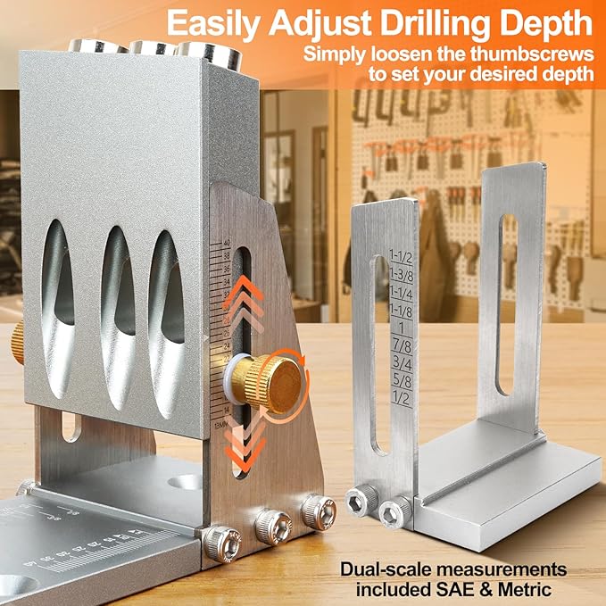 Pocket Hole Jig Kit, Pocket Hole Drill Guide Jig Set for 15° Angled Holes, Adjustable Angle Grill Guide Pocket Screw Jig