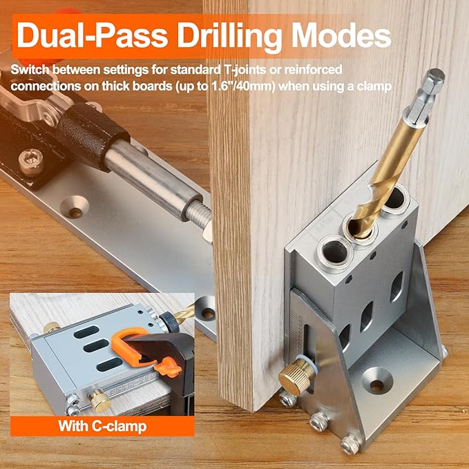 Pocket Hole Jig Kit, Pocket Hole Drill Guide Jig Set for 15° Angled Holes, Adjustable Angle Grill Guide Pocket Screw Jig