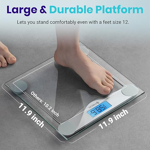Etekcity Digital Body Weight Bathroom Scale, Large Blue LCD Backlight Display, High Precision Measurements,6mm Tempered Glass, 400 Pounds