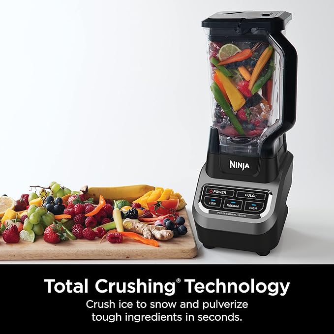 Ninja Professional Blender 1000W, Total Crushing Technology for Smoothies, Ice Crushing & Frozen Fruit, Full-Size Countertop Blender, 72-oz. Pitcher, Black & Grey, BL610