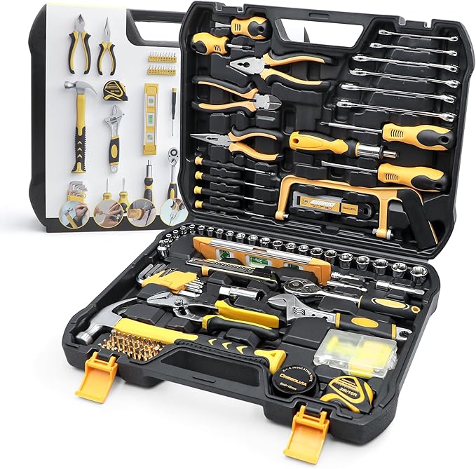 Home Tool Kit 199 Piece Basic Household Auto Repair Tool Set Car Toolbox General Hand Tool Kit for Home Men Women DIY with Plastic Toolbox Storage Case Pliers Wrench Combination