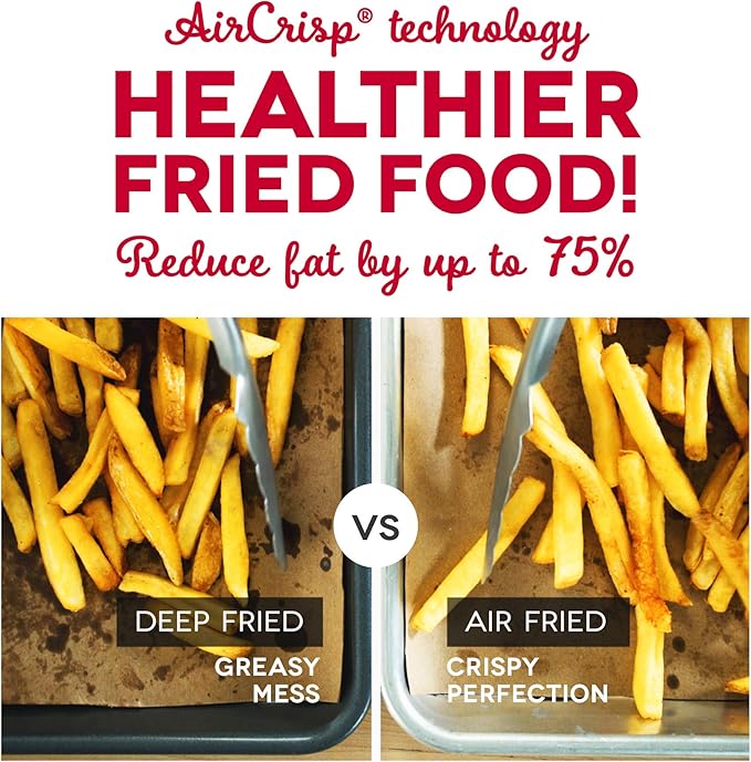 Dash Deluxe Electric Air Fryer + Oven Cooker with Temperature Control, Non-stick Fry Basket, Recipe Guide + Auto Shut off Feature, 1200-Watt, 3 Quart - White