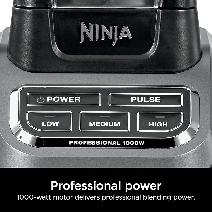 Ninja Professional Blender 1000W, Total Crushing Technology for Smoothies, Ice Crushing & Frozen Fruit, Full-Size Countertop Blender, 72-oz. Pitcher, Black & Grey, BL610