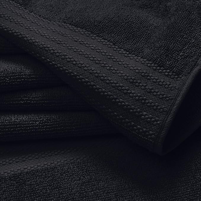 GLAMBURG Ultra Soft 8-Piece Towel Set - 100% Pure Ringspun Cotton, Contains 2 Oversized Bath Towels 27x54, 2 Hand Towels 16x28, 4 Wash Cloths 13x13 - Ideal for Everyday use, Hotel & Spa - Black